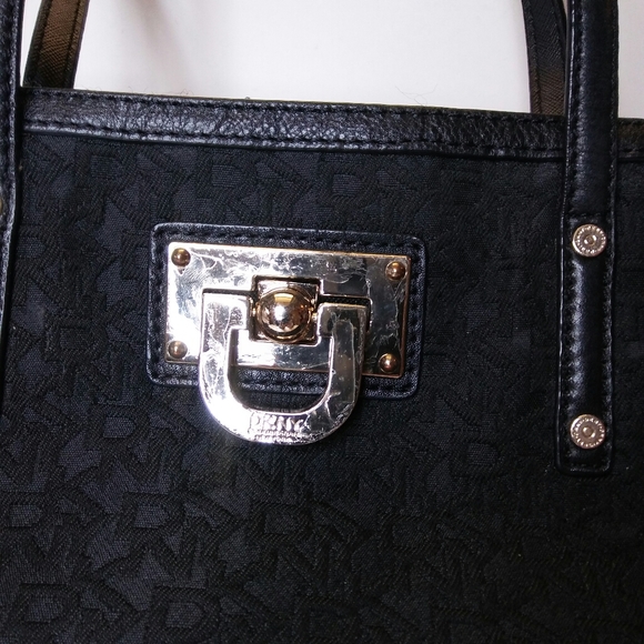 DKNY Black Lined Logo Tote, 17" x 18.5" - Picture 6 of 6